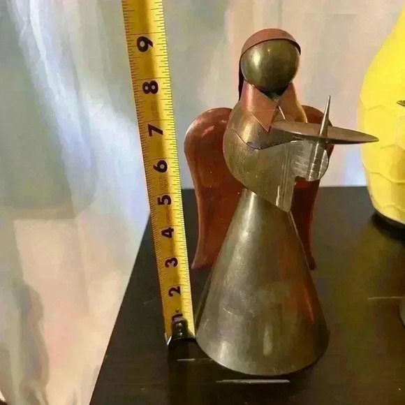 Brass & Copper Tabletop Angel Candleholder. Set Of 2. 9” Tall - Picture 5 of 5